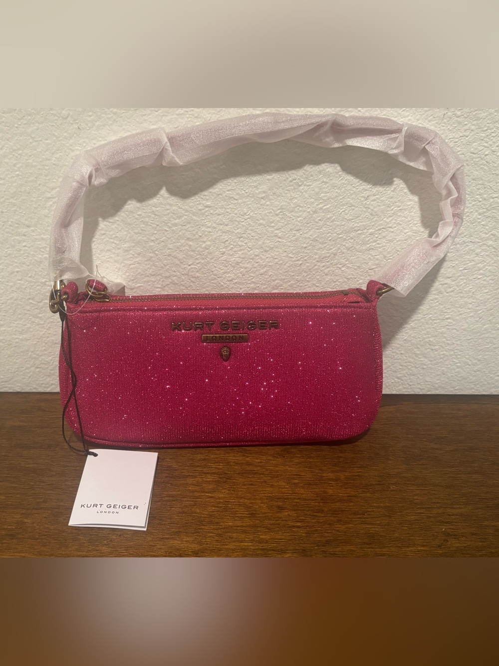 Kurt Geiger Hot Pink Glitter Shoulder Clutch
